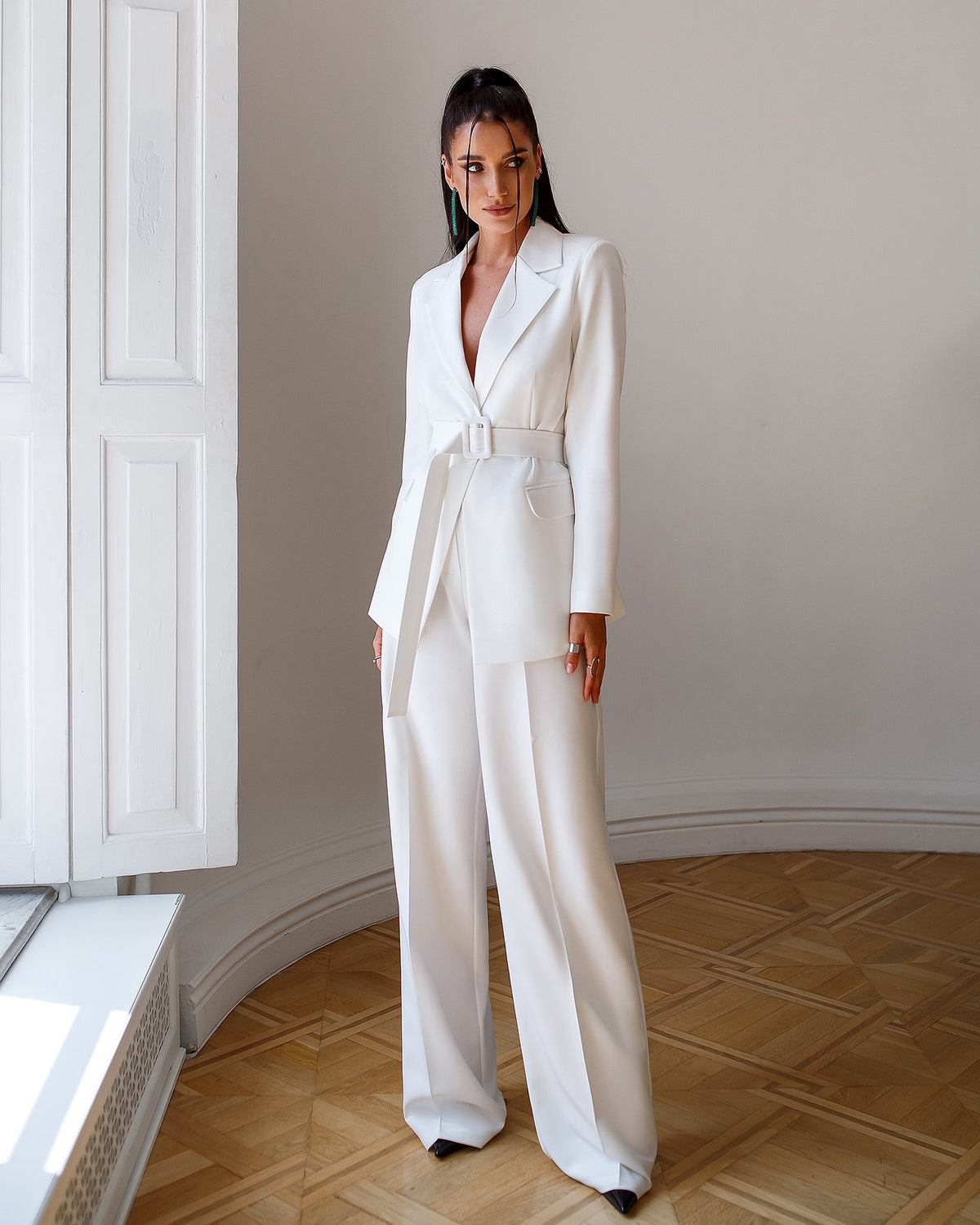 Belted Wide-Leg Suit 2-Piece