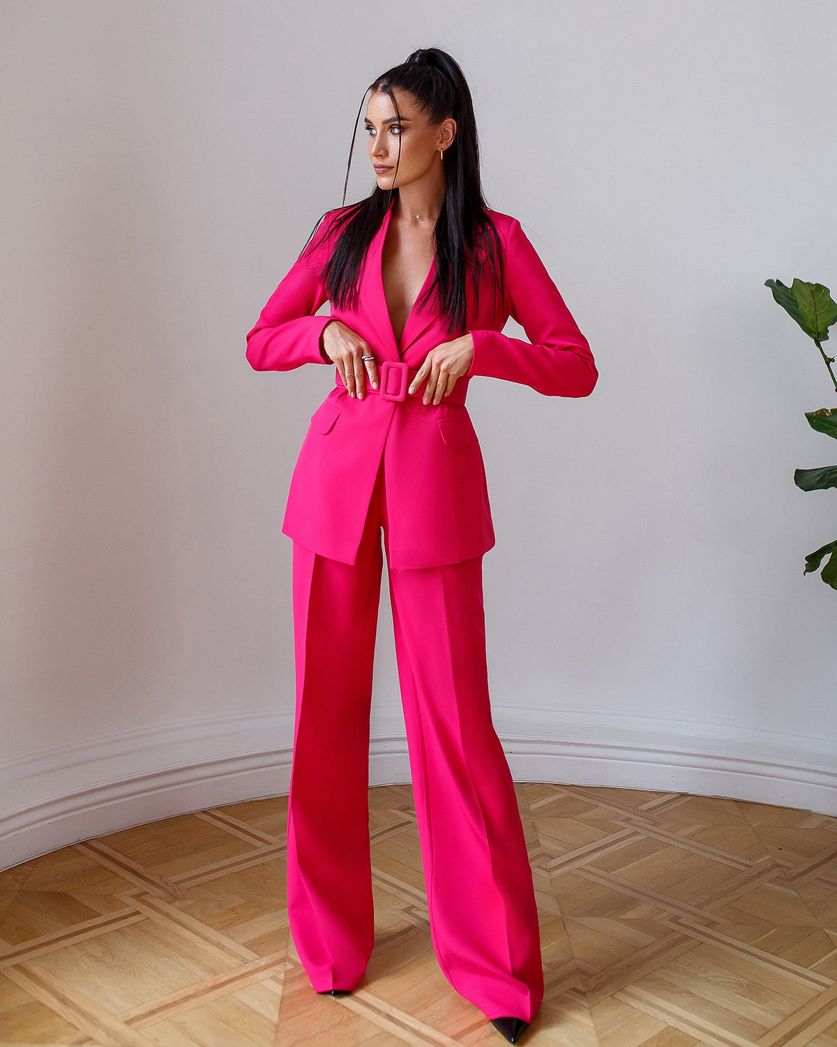 Belted Wide-Leg Suit 2-Piece