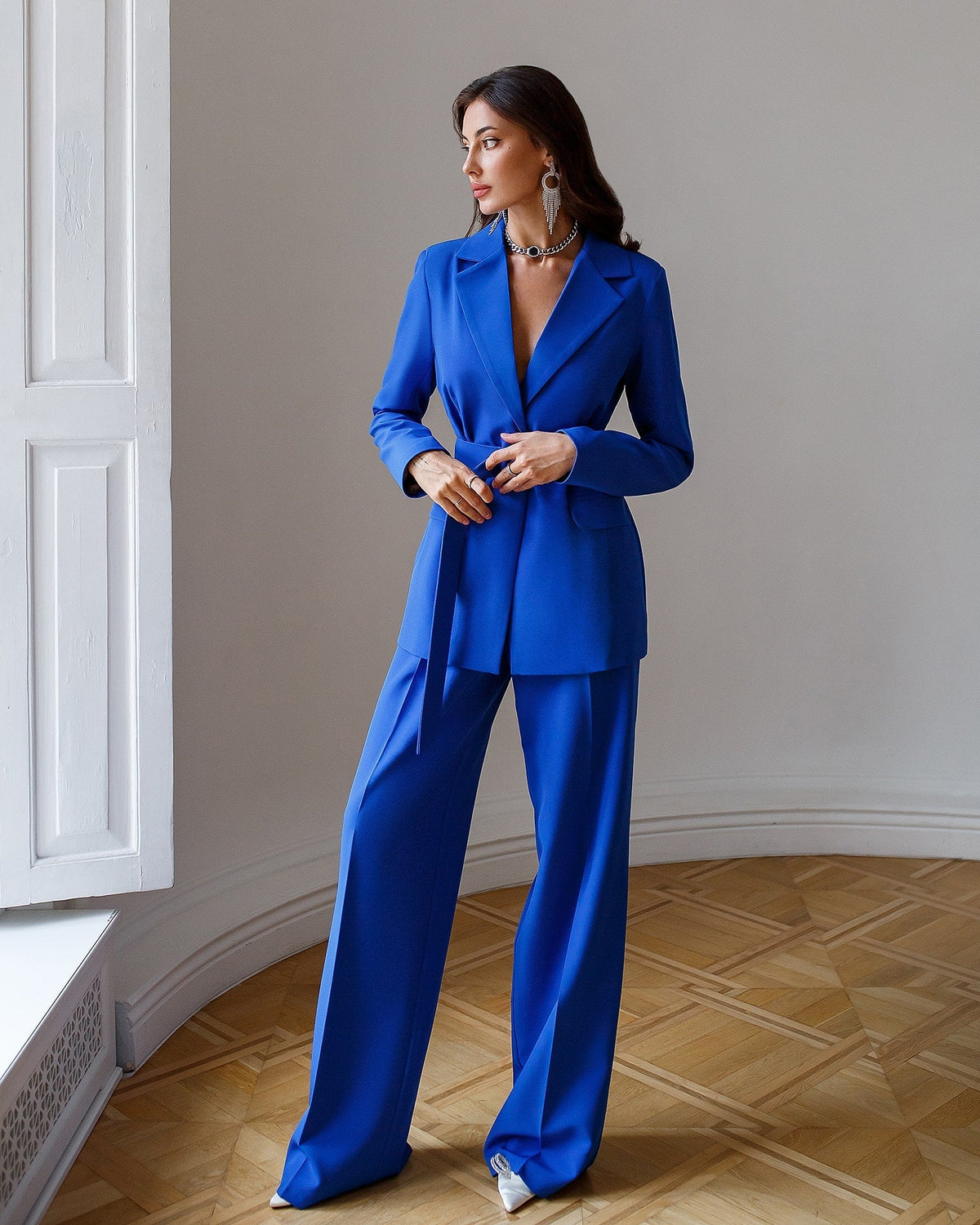 Belted Wide-Leg Suit 2-Piece