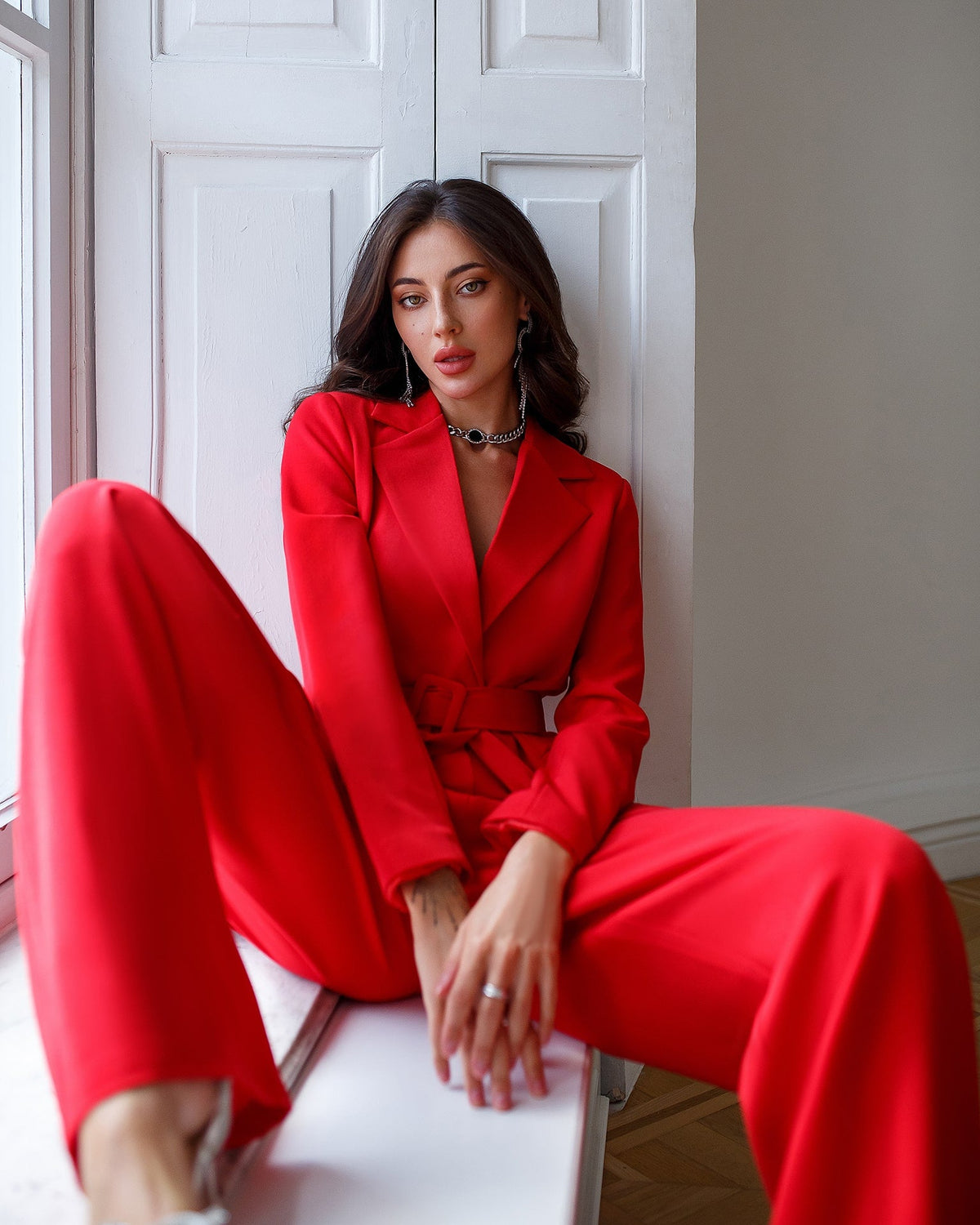 Belted Wide-Leg Suit 2-Piece