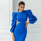 Backless Cut-Out Puff-Sleeve Midi Dress