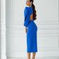 Backless Cut-Out Puff-Sleeve Midi Dress