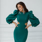 Backless Cut-Out Puff-Sleeve Midi Dress