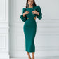 Backless Cut-Out Puff-Sleeve Midi Dress