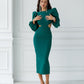 Backless Cut-Out Puff-Sleeve Midi Dress