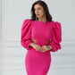 Backless Cut-Out Puff-Sleeve Midi Dress