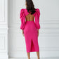 Backless Cut-Out Puff-Sleeve Midi Dress