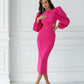 Backless Cut-Out Puff-Sleeve Midi Dress