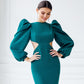 Backless Cut-Out Puff-Sleeve Midi Dress