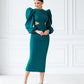 Backless Cut-Out Puff-Sleeve Midi Dress