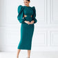 Backless Cut-Out Puff-Sleeve Midi Dress