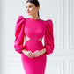 Backless Cut-Out Puff-Sleeve Midi Dress