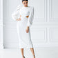 Backless Cut-Out Puff-Sleeve Midi Dress