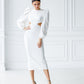 Backless Cut-Out Puff-Sleeve Midi Dress