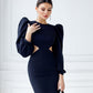 Backless Cut-Out Puff-Sleeve Midi Dress