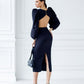 Backless Cut-Out Puff-Sleeve Midi Dress