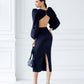 Backless Cut-Out Puff-Sleeve Midi Dress