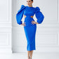 Backless Cut-Out Puff-Sleeve Midi Dress