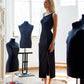 Asymmetric Neckline Midi Dress