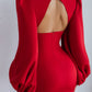 Backless Puff Sleeve Midi Dress