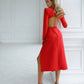 Backless Long Sleeve Midi Dress