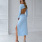 Backless Long Sleeve Midi Dress