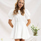 Buttoned Puff-Sleeve Mini Dress