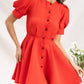 Buttoned Puff-Sleeve Mini Dress