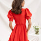 Buttoned Puff-Sleeve Mini Dress