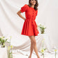 Buttoned Puff-Sleeve Mini Dress