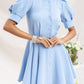 Buttoned Puff-Sleeve Mini Dress