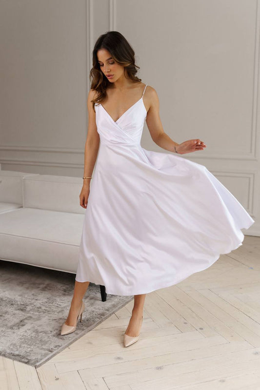 V-neck Satin Midi Dress