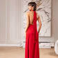 Satin Tie-Neck Halter Maxi Dress