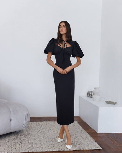 Julie Puff-Sleeve Midi Dress