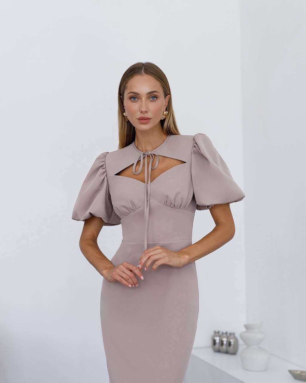 Julie Puff-Sleeve Midi Dress