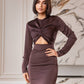 Satin Long-Sleeve Cut-Out Maxi Dress