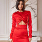 Satin Long-Sleeve Cut-Out Maxi Dress
