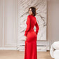 Satin Long-Sleeve Cut-Out Maxi Dress