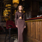 Satin Long-Sleeve Cut-Out Maxi Dress