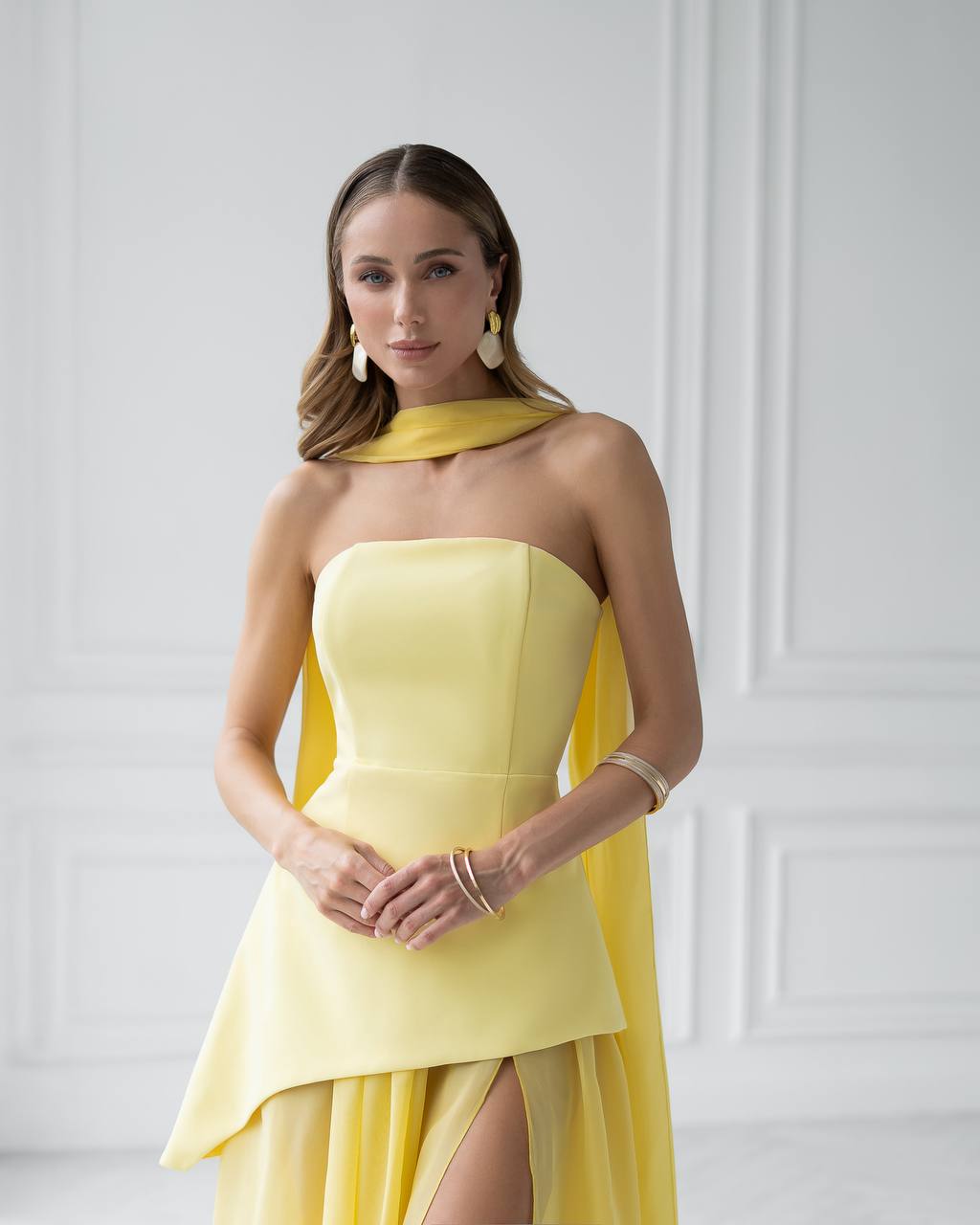 Strapless Back Scarf Overskirt Maxi Dress