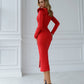 Puff Sleeve V-neck Midi Dress