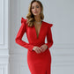 Puff Sleeve V-neck Midi Dress