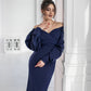 Puff-Sleeve Midi Dress
