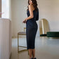 Satin One-Shoulder Cut-Out Midi Dress