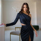 Satin One-Shoulder Cut-Out Midi Dress