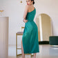 Satin One-Shoulder Cut-Out Midi Dress