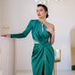 Satin One-Shoulder Cut-Out Midi Dress