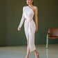 Satin One-Shoulder Cut-Out Midi Dress