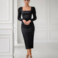 Square Neck Backless Midi Dress