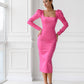 Square Neck Backless Midi Dress